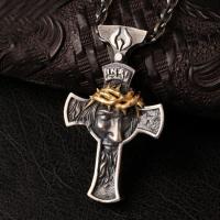Zinklegierung Schmuck Halskette, Kreuz, plattiert, Modeschmuck & für Frau, Silberfarbe, 450+50*38*22mm, verkauft von Strang