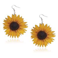 Wood Earring, Flower, fashion jewelry & 3D effect & for woman, yellow, 75mm, Sold By Pair