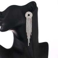 Fashion Fringe Earrings Brass with Rhinestone Tassel plated fashion jewelry & for woman 103*23mm Sold By Pair