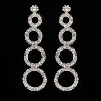 Brass Drop Earring with Rhinestone Round plated fashion jewelry & for woman 26*95mm Sold By Pair