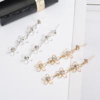 Brass Drop Earring with Rhinestone Flower plated fashion jewelry & for woman & with rhinestone 15*60mm Sold By Pair