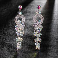 Brass Drop Earring with Rhinestone Flower plated fashion jewelry & for woman & with rhinestone silver color 140*31uff4duff4d Sold By Pair