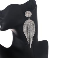 Fashion Fringe Earrings Brass with Rhinestone Tassel plated fashion jewelry & for woman & with rhinestone 110*35uff4duff4d Sold By Pair