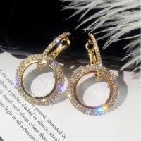 925 Sterling Silver Hoop Earrings with Rhinestone Donut plated fashion jewelry & for woman & with rhinestone 30*40mm Sold By Pair