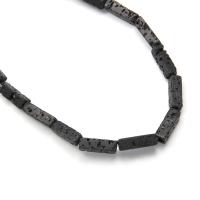 Natürliche Lava Perlen, Rechteck, DIY, schwarz, 4x4x13mm, verkauft von Strang