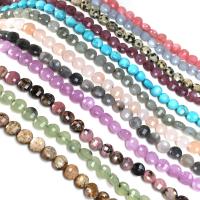 Mixed Gemstone Beads, Natural Stone, Flat Round, DIY & faceted, more colors for choice, 6mm, Sold By Strand