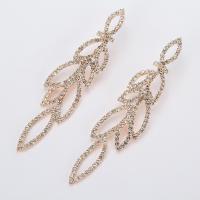Zinc Alloy Drop Earrings with Rhinestone Leaf plated fashion jewelry & for woman & with rhinestone 20*86mm Sold By Pair