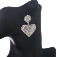 Zinc Alloy Drop Earrings with Rhinestone Heart plated fashion jewelry & for woman & with rhinestone 53*37mm Sold By Pair
