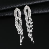 Fashion Fringe Earrings, Tibetan Style, with Rhinestone, Tassel, plated, fashion jewelry & for woman & with rhinestone, more colors for choice, 125*24mm, Sold By Pair