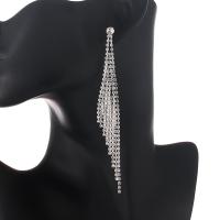 Fashion Fringe Earrings, Tibetan Style, with Rhinestone, Tassel, plated, fashion jewelry & for woman & with rhinestone, more colors for choice, 120*20mm, Sold By Pair