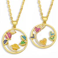 Cubic Zircon Micro Pave Brass Necklace, Round, 18K gold plated, fashion jewelry & micro pave cubic zirconia & for woman, golden, 450+50*25*22mm, Sold By Strand