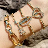 Bracelet cubique en laiton zircon pavent, Plaqué or 18K, bijoux de mode & pavé de micro zircon & pour femme, doré, 140+55*30*9mm, Vendu par brin
