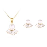 Tibetan Style Jewelry Sets, Stud Earring & necklace, Shell, 2 pieces & fashion jewelry & with cubic zirconia, more colors for choice, 400x50mm, Sold By Set