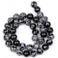 Pahuljica Obsidian perle, Krug, različite veličine za izbor, Prodano Per Približno 15.7 inčni Strand