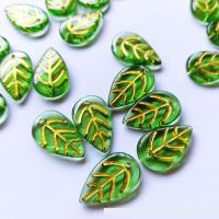 Perles murano faites à la main , chalumeau, feuille, Placage, DIY, vert, 11x18mm, 200PC/sac, Vendu par sac