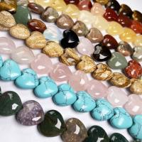 Mixed Gemstone Beads, Natural Stone, Heart, DIY, more colors for choice, 16x16x8mm, 11PCs/Strand, Sold By Strand