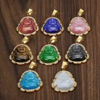 Stainless Steel Pendants, with Cats Eye, Buddha, plated, different color and pattern for choice & DIY & with rhinestone, more colors for choice, 26*43mm, Sold By PC