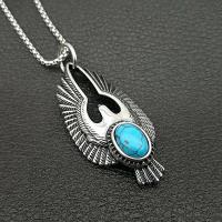 Stainless Steel Pendants, 316L Stainless Steel, with turquoise, eagle, plated, DIY, silver color, 74*32mm, Sold By PC