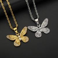 Stainless Steel Pendants, Butterfly, plated, fashion jewelry & Unisex & with rhinestone, more colors for choice, 32*38mm, Sold By PC