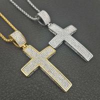 Titanium Steel Pendants Cross plated Unisex & with rhinestone 74*36mm Sold By PC