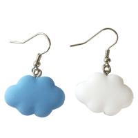 Zinc Alloy Drop Earrings with Resin Cloud silver color plated for woman nickel lead & cadmium free Sold By Pair