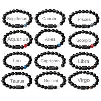 Gemstone Bracelets, Black Agate, with Tiger Eye, 12 Signs of the Zodiac, polished, Unisex & different styles for choice, more colors for choice, 10mm, Sold Per Approx 8.66 Inch Strand