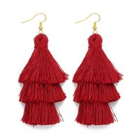Fashion Fringe Earrings, Polyester, with Tibetan Style, for woman, more colors for choice, 70mm, 10Pairs/Lot, Sold By Lot