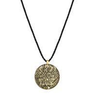 Tibetan Style Jewelry Necklace, with Wax Cord, Round, plated, Unisex, more colors for choice, nickel, lead & cadmium free, 40x40mm, Sold Per 17.7 Inch Strand