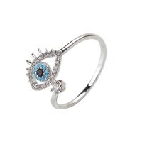 Evil Eye Jewelry Finger Ring, Brass, with Rhinestone, Adjustable & fashion jewelry, more colors for choice, Sold By PC