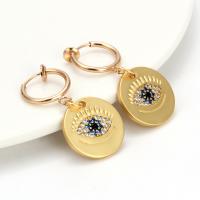 Evil Eye Earrings, Brass, fashion jewelry, golden, Sold By Pair