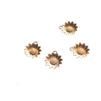 Bijoux pendentifs en laiton, fleur, Placage de couleur d'or, 12x13mm, 10PC/lot, Vendu par lot