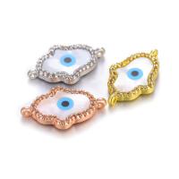 Cubic Zirconia Micro Pave Brass Connector, with Cubic Zirconia & Shell, Hamsa, plated, DIY, more colors for choice, 26*14mm, 5PCs/Bag, Sold By Bag