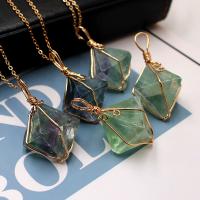 Gemstone Pendants Jewelry, Natural Fluorite, Polygon, plated, DIY & different styles for choice, more colors for choice, 30-45*20-35mm, 5PCs/Lot, Sold By Lot