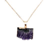 Gemstone Pendants Jewelry Amethyst irregular gold-filled DIY purple 32-38*16-20mm Sold By Bag