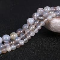 Natürliche Streifen Achat Perlen, rund, poliert, verschiedene Größen vorhanden, grau, verkauft per ca. 15.4 ZollInch Strang