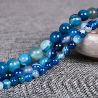 Natürliche Streifen Achat Perlen, rund, poliert, verschiedene Größen vorhanden, himmelblau, verkauft per ca. 15.7 ZollInch Strang