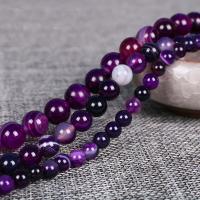 Natürliche Streifen Achat Perlen, rund, poliert, verschiedene Größen vorhanden, violett, verkauft per ca. 15.7 ZollInch Strang