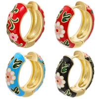 Brass Huggie Hoop Earring, Donut, gold color plated, enamel, more colors for choice, 25x8x24mm, 10Pairs/Lot, Sold By Lot