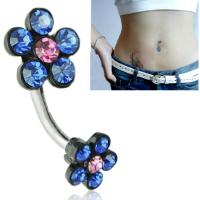 Tibetan Style Belly Ring, with 316L Stainless Steel, Flower, plated, with rhinestone, more colors for choice, 20mm, 10PCs/Lot, Sold By Lot