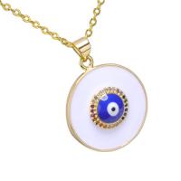 Evil Eye Jewelry Necklace, Brass, with Cubic Zirconia, Round, plated, fashion jewelry & Unisex, blue, 500*30*22*3.8mm, 5Strands/Bag, Sold By Bag