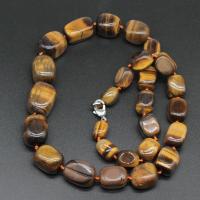 Natural Gemstone Necklace, Tiger Eye, irregular, polished, fashion jewelry & for woman, brown, 18*25-10*14mm, Sold By Strand