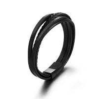Titanium Steel Bracelet, with Microfiber PU, polished, fashion jewelry, black, Sold By Strand