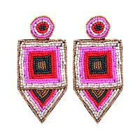 Earring Jewelry Cloth with Seedbead for woman multi-colored 94mm Sold By Pair