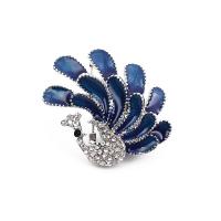 Tibetan Style Brooches, plated, for woman & with rhinestone, blue, nickel, lead & cadmium free, 35x40mm, Sold By PC