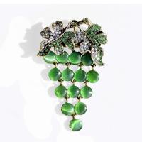 Zinc Alloy Brooches with Cats Eye for woman green nickel lead & cadmium free Sold By PC