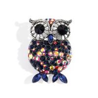 Tibetan Style Brooches, Owl, plated, for woman & with rhinestone, multi-colored, nickel, lead & cadmium free, 35x50mm, Sold By PC