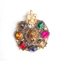 Tibetan Style Brooches, plated, for woman & with rhinestone, multi-colored, nickel, lead & cadmium free, 60x75mm, Sold By PC