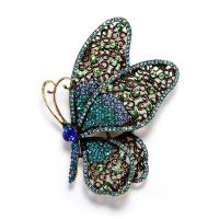 Tibetan Style Brooches, Butterfly, plated, for woman & with rhinestone, more colors for choice, nickel, lead & cadmium free, 53x85mm, Sold By PC
