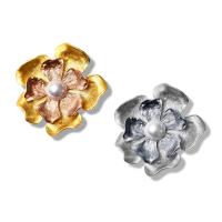 Zinc Alloy Brooches with Plastic Pearl Flower plated for woman nickel lead & cadmium free 63mm Sold By PC