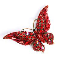 Tibetan Style Brooches, Butterfly, plated, durable & with rhinestone, more colors for choice, nickel, lead & cadmium free, 60x95mm, Sold By PC